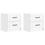 vidaXL Cabinet de chevet 2 Pièces Blanc brillant 43 x 34 5 x 44 5 cm