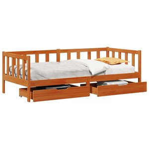 vidaXL Lit d'appoint avec tiroir 3 Pièces Cire marron Bois de Pin Massif