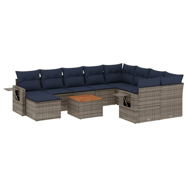 vidaXL Salon de jardin 11 Pièces avec coussins gris résine tressée