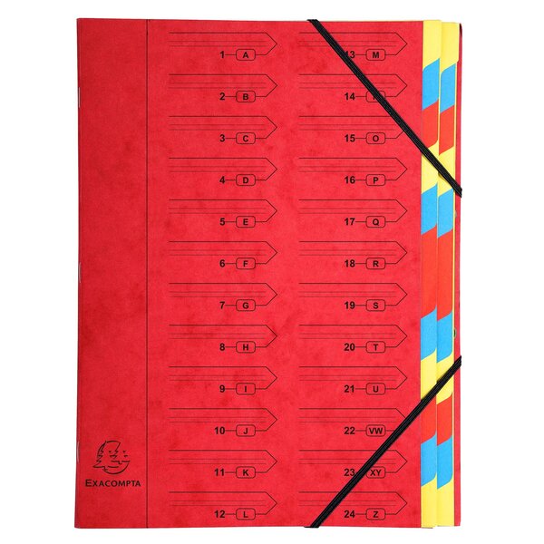 Trieur Agrafé Avec Élastiques 24 Compartiments - Rouge - X 8 - Exacompta