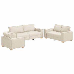 vidaXL Ensemble de Canapés 3 Pièces Beige Tissu en lin mélangé