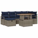 vidaXL Ensemble de canapé de jardin avec coussin 7 Pièces Gris Poly rotin