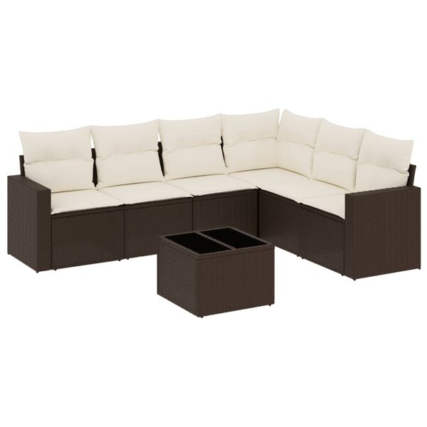 vidaXL Salon de jardin avec coussins 7 Pièces marron résine tressée