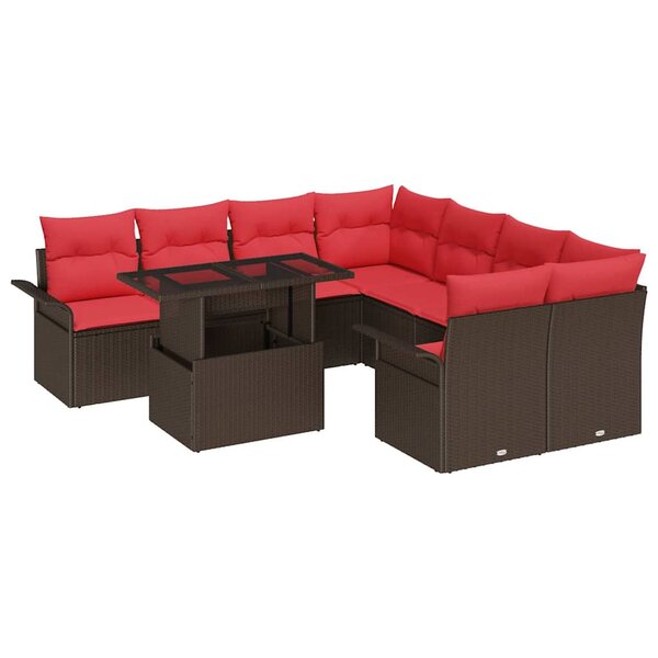 vidaXL Ensemble de canapé de jardin 9 Pièces Marron Poly rotin