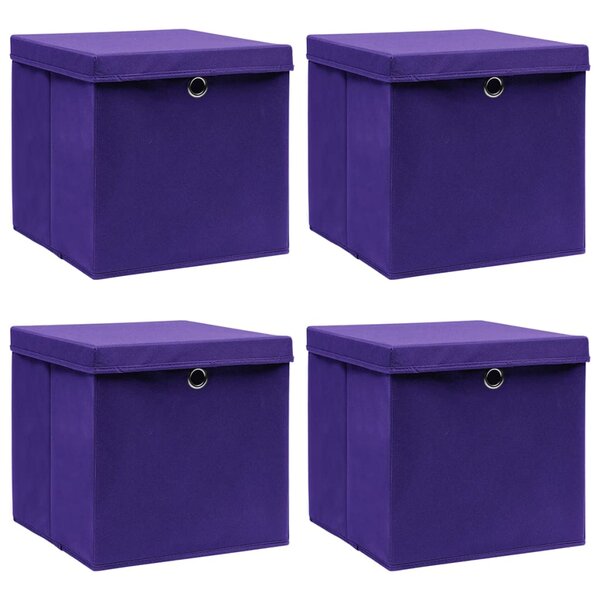vidaXL Boîtes de rangement avec couvercles 4 Pièces 28x28x28 cm Violet