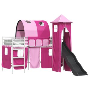 vidaXL Lit mezzanine pour enfants Blanc et rose 90 x 190 cm Métал