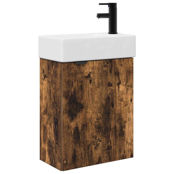 vidaXL Meuble de salle de bain avec robinet Chêne fumé