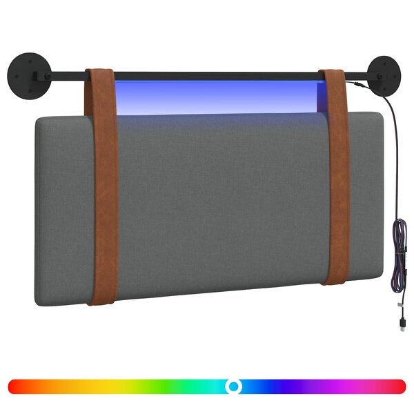 vidaXL Tête de lit suspendue Avec lumière LED Gris foncé PU antique