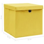 vidaXL Boîtes de rangement et couvercles 4 Pièces Jaune 32x32x32 cm Tissu