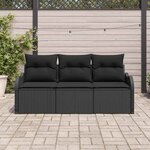 vidaXL Ensemble de canapé de jardin avec coussin 3 Pièces Noir polyrotin