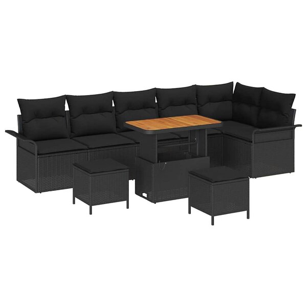 vidaXL Ensemble de canapé de jardin avec coussin 9 Pièces Noir polyrotin