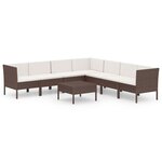 vidaXL Salon de jardin 8 Pièces avec coussins résine tressée marron