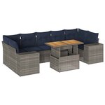 vidaXL Salon de jardin 8 Pièces avec coussins gris résine tressée