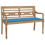 vidaXL Banc Batavia avec coussin bleu 120 cm Bois de teck massif