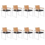 vidaXL Chaises de jardin lot de 8 avec coussins Bois de teck massif