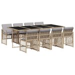 vidaXL Ensemble à manger de jardin et coussins 9 Pièces beige Poly rotin