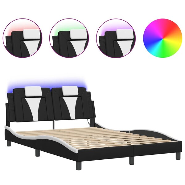 vidaXL Cadre de lit avec lumières LED noir blanc 140x200 cm similicuir