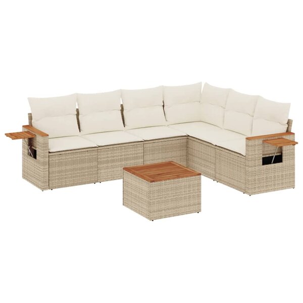 vidaXL Salon de jardin avec coussins 7 Pièces beige résine tressée