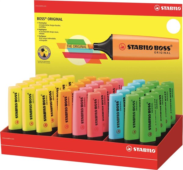 Présentoir de 45 Surligneurs BOSS Original 6 Coloris assortis STABILO