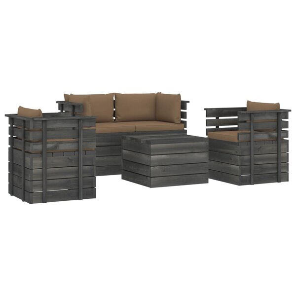 vidaXL Salon palette de jardin 5 Pièces avec coussins Bois de pin massif