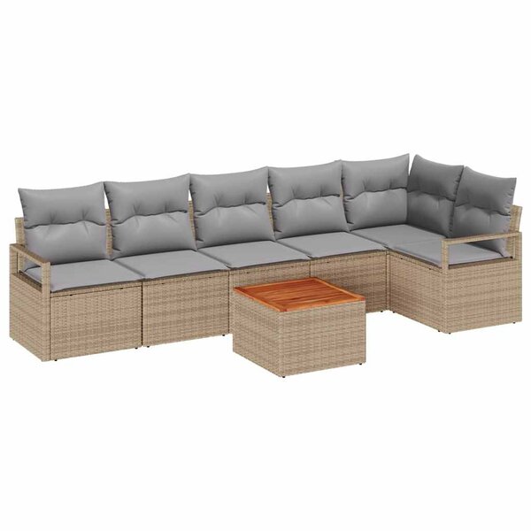 vidaXL Ensemble de canapé de jardin 7 Pièces Beige Poly rotin