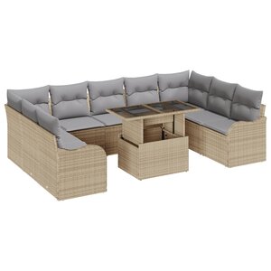Ensemble de Canapé de Jardin 10 pièces avec Coussins Beige Poly Rattan