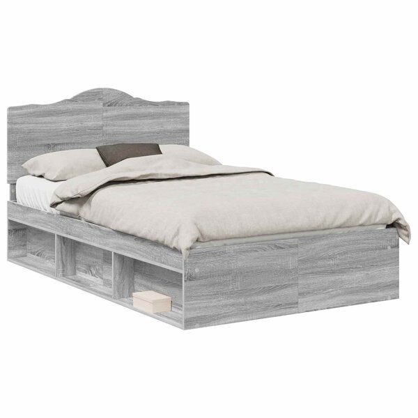 vidaXL Cadre de lit Gris Sonoma 120 x 190 cm Pin massif