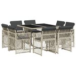 vidaXL Ensemble à manger de jardin et coussins 9 Pièces gris clair rotin