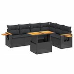 vidaXL Salon de jardin 7 Pièces avec coussins noir résine tressée