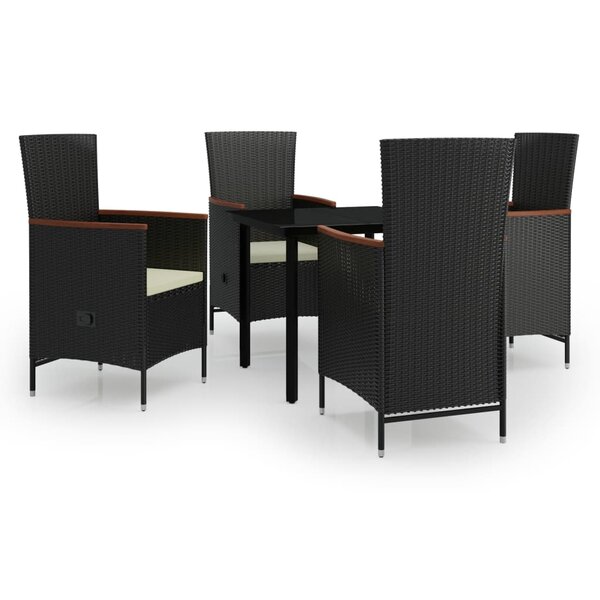 vidaXL Ensemble à manger de jardin avec coussins 5 Pièces Noir