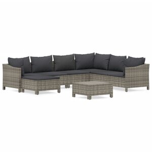 vidaXL Salon de jardin 8 Pièces avec coussins Gris Résine tressée