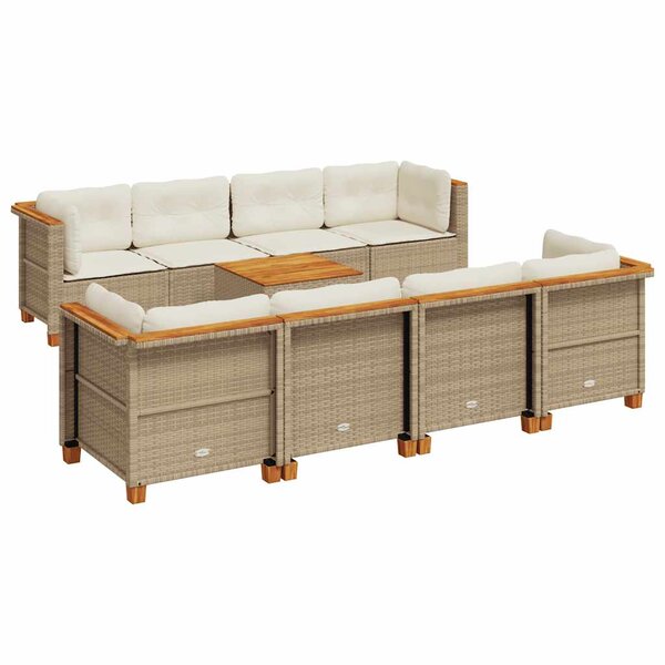 vidaXL Salon de jardin avec coussins 9 Pièces beige résine tressée