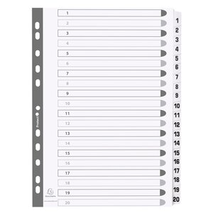 Intercalaires Imprimés À Touches Plastifiées - 20 Touches 1 À 20 - A4 - Blanc - X 15 - Exacompta