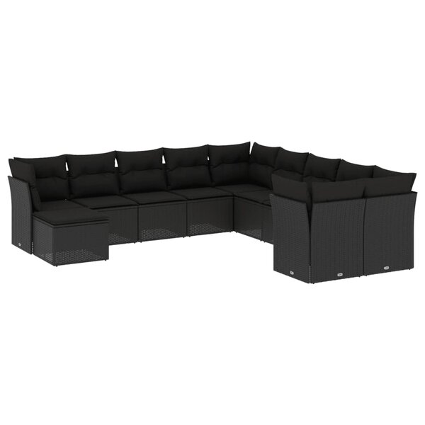 vidaXL Salon de jardin 11 Pièces avec coussins noir résine tressée