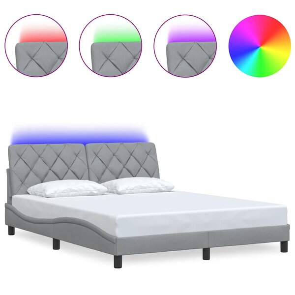 vidaXL Cadre de lit avec LED sans matelas gris clair 160x200 cm tissu