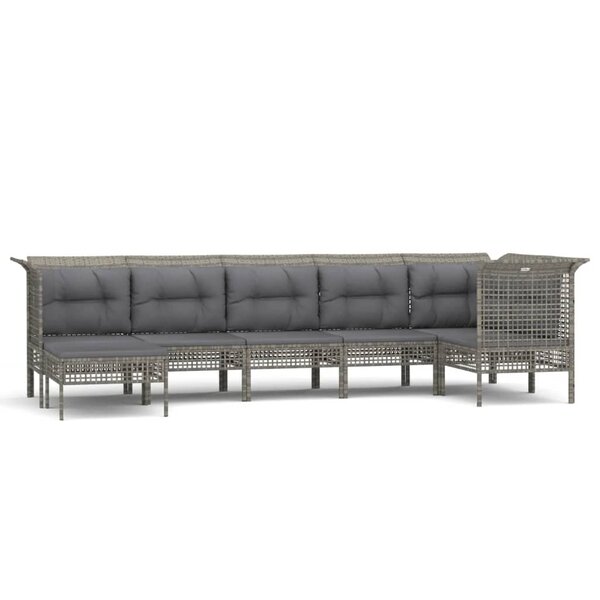 vidaXL Salon de jardin 7 Pièces avec coussins Gris Résine tressée