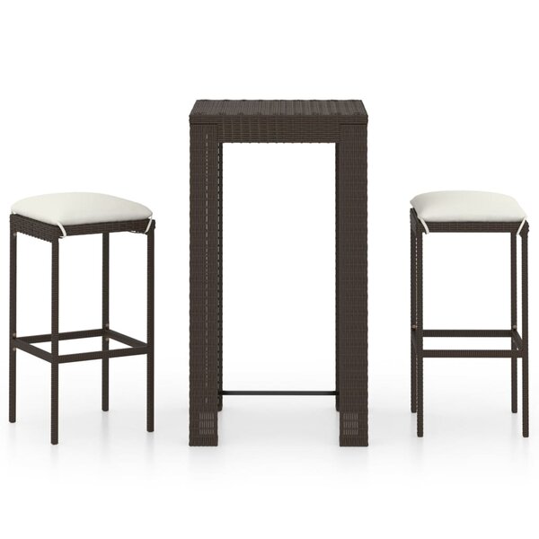 vidaXL Ensemble de bar de jardin 3 Pièces coussins Résine tressée Marron
