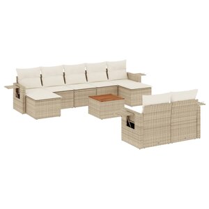 vidaXL Salon de jardin avec coussins 10 Pièces beige résine tressée