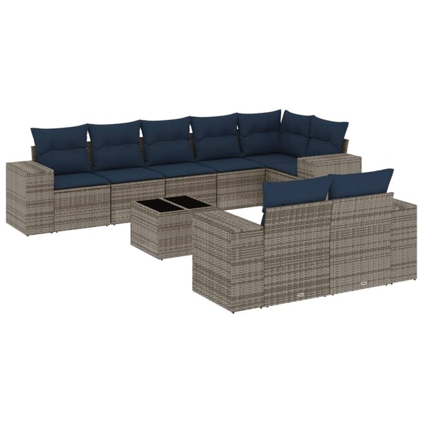 vidaXL Salon de jardin 9 Pièces avec coussins gris résine tressée