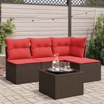 vidaXL Salon de jardin avec coussins 5 Pièces marron résine tressée