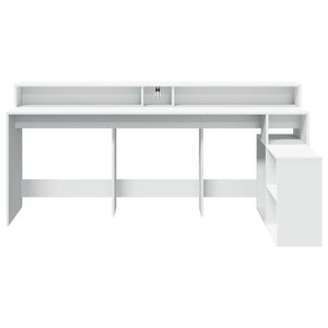 Bureau table poste de travail meuble d'ordinateur informatique étude avec lumières LED 200 x 104 x 91 cm bois d'ingénierie blanc 02_0023409