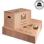 Lot de 20 cartons 50x30x30 cm poignées renforcées double épaisseur + 1 rouleau adhésif 68 m