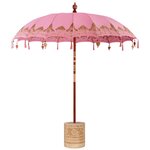 vidaXL Parasol balinais 260 Rose 210-220 cm Coton et bois massif