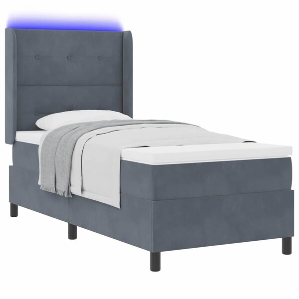 vidaXL Lit à ressorts avec matelas Gris foncé 90 x 200 cm Velours