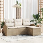 vidaXL Ensemble de Canapés de Jardin 4 Pièces avec Coussins Beige Rattan Synthétique
