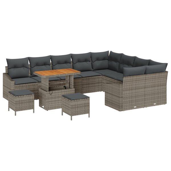 Ensemble de canapé de jardin vidaXL 12 pièces avec coussins gris en poly rotin d'acacia