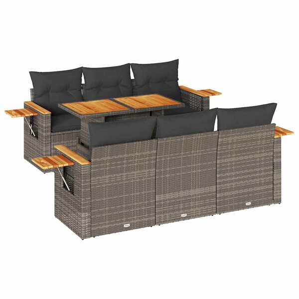 vidaXL Salon de jardin avec coussins 7 Pièces gris résine tressée acacia