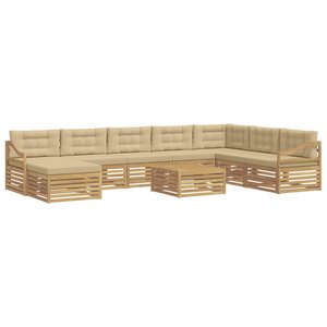 vidaXL Ensemble de canapés d'extérieur 9 Pièces Blanc et Beige Polyester