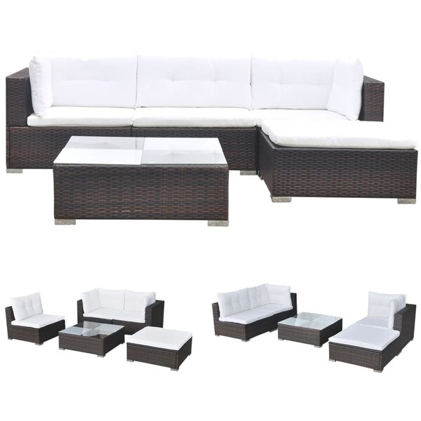 vidaXL Salon de jardin avec coussins 5 Pièces Résine tressée Marron