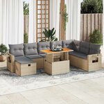 vidaXL Salon de jardin avec coussins 9 Pièces beige résine tressée acacia